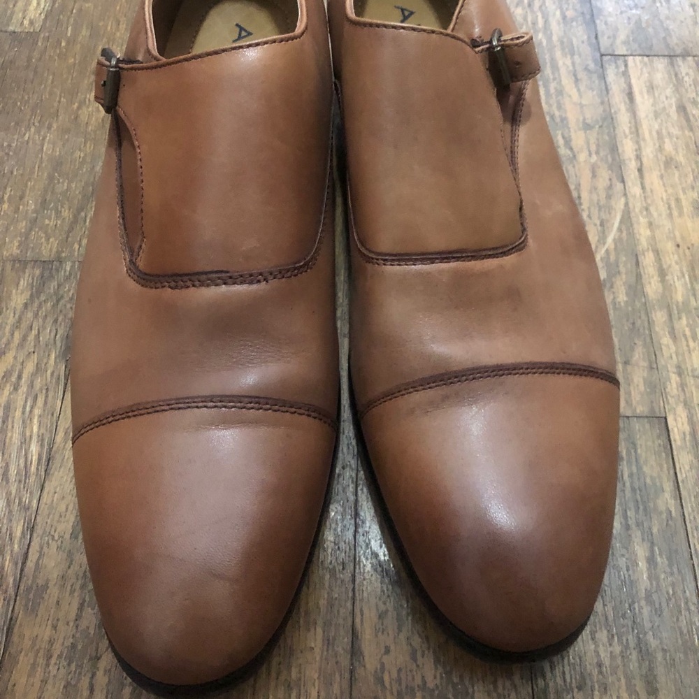 Brown leather single buckle aldo monk shoes